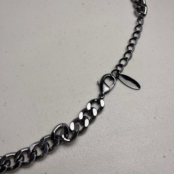 Chicos Chunky Gunmetal Chain Necklace Large Gems Statement Jewelry Bold 36 - 40" - Picture 16 of 16